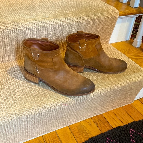 Distressed leather suede ankle boots, sz 40 from Garnet Hill